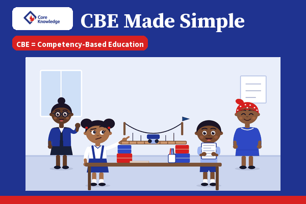 CBE Made Simple course card: Core Knowledge logo and a cartoon classroom of a teacher and learners